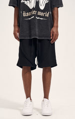 Black French Terry Curved Piped Shorts