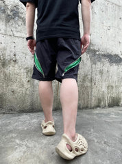 Black & Green Dual Layer Zip Nylon Shorts