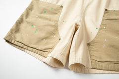 Khaki Paint Splash Patch Work Twill Shorts