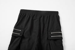 Black Dual Zip & Snap Multi-Pocket Tech Shorts