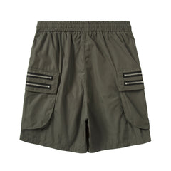Grey Dual Zip & Snap Multi-Pocket Tech Shorts