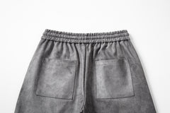Grey Paisley Print Micro-Suede Shorts
