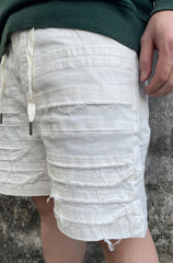 White 3D Distressed Raw Edge Twill Shorts