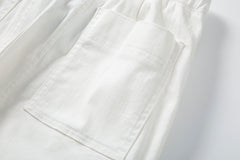 White 3D Distressed Raw Edge Twill Shorts