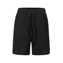 Black Drawstring Waist Twisted Cord Cable Knit Shorts