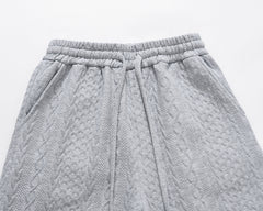 Grey Drawstring Waist Twisted Cord Cable Knit Shorts