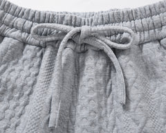 Grey Drawstring Waist Twisted Cord Cable Knit Shorts