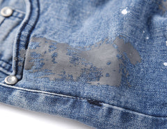 Light Blue Distressed Zip & Snap Skinny Denim