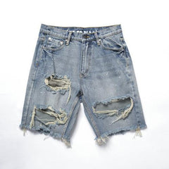 Light Blue Vintage Wash Ripped & Distressed Denim Shorts