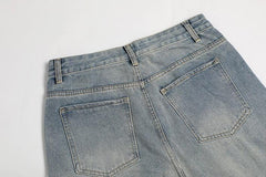 Light Blue Vintage Wash Undertrap Embroidered Flare Leg Denim