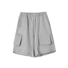 Light Grey Drawstring Front Flap Pocket Knit Shorts