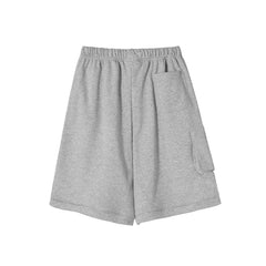 Light Grey Drawstring Front Flap Pocket Knit Shorts