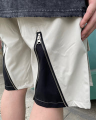 Light Grey Rear Leg Zip Front Cargo Shorts