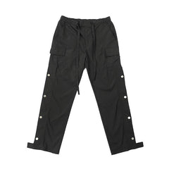 Matte Black Zip & Snap Cargo Twill Pants