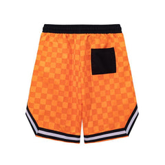 Orange Zip Pocket Checkered Nylon Shorts