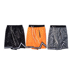 Orange Zip Pocket Checkered Nylon Shorts