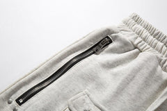 White Drop Crotch Dual Zip & Snap Multi-Pocket Shorts