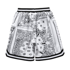 White Paisley Print Drawstring Waist Shorts