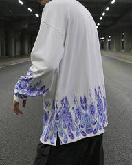 White Scull & Flames Long-Sleeve Tee