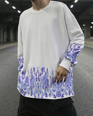White Scull & Flames Long-Sleeve Tee