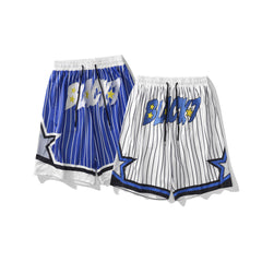 White Striped & Embroidered Basketball Shorts