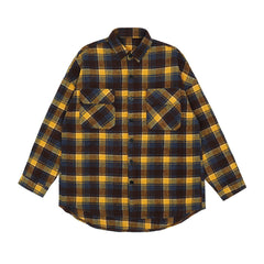 Yellow & Navy Flap Pocket Flannel Button-Up Shirt