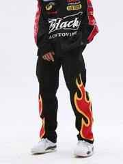 Black Flames Patch Twill Pants