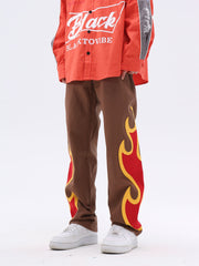 Brown Flames Patch Twill Pants